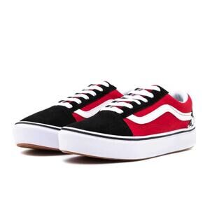 Vans Comfycush Old Skool Black Red Checkerboard Skateboard Shoes Kids US 3 EU 34
